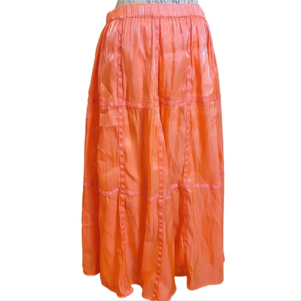 Anthropologie Parachute Maxi Skirt Orange Large Petite Boho Flowy Elastic Waist - Picture 11 of 12